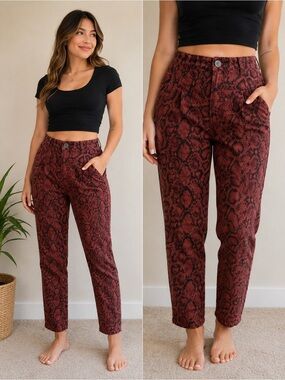 One Teaspoon High-Rise Red Snake Print Straight Leg Jeans Sz 26